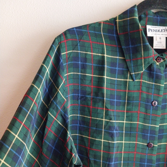 Pendleton Multicolor Plaid 100% Silk Long Sleeve Button Front Blouse - Picture 4 of 7